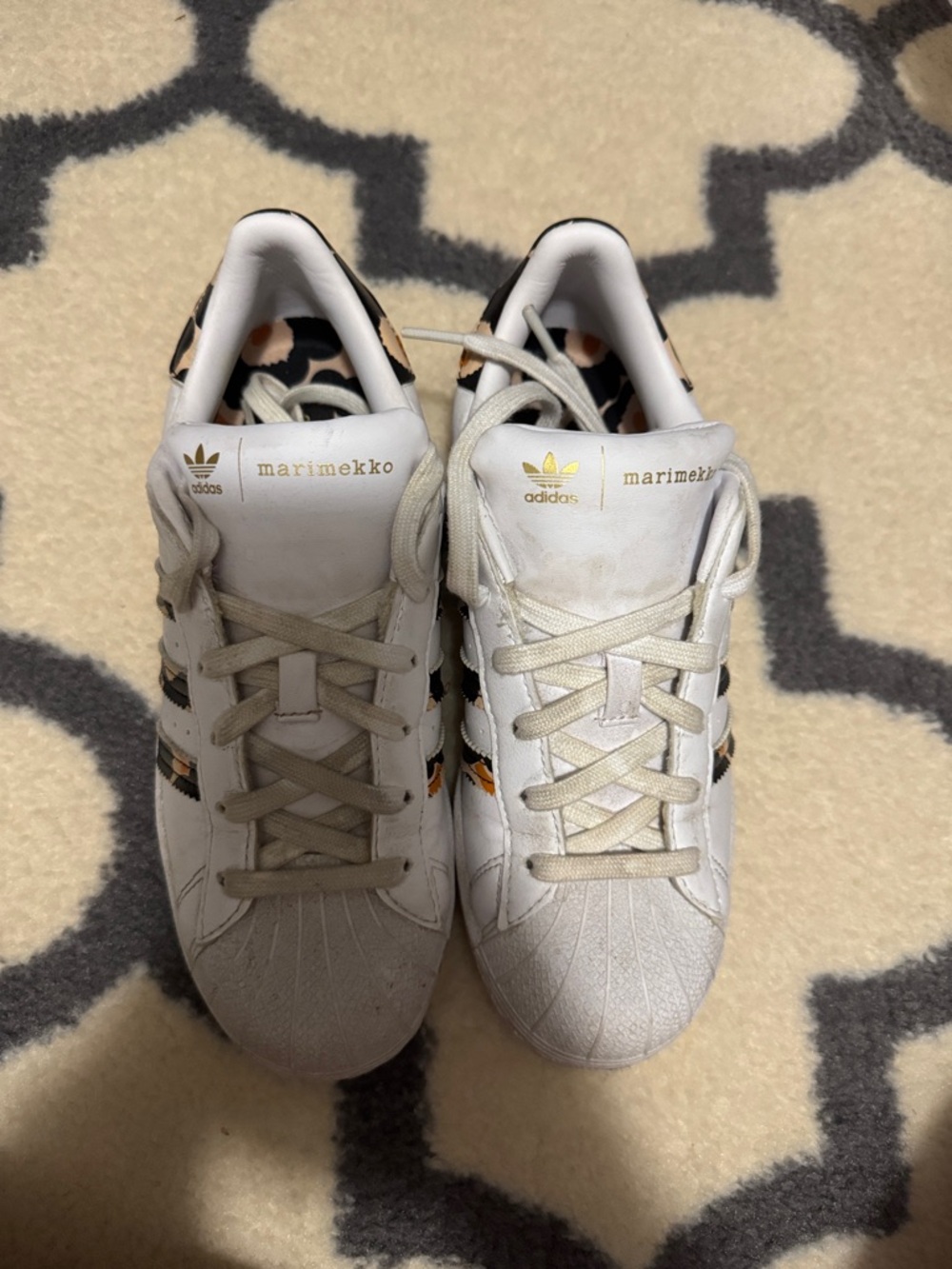 adidas White Sneakers with Black and Orange Floral Insole